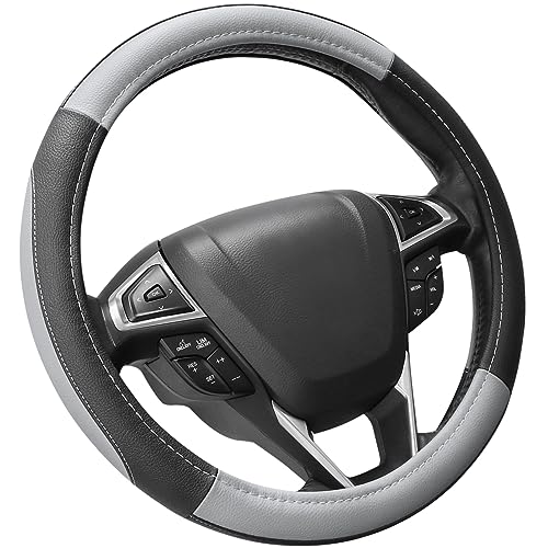 Black and Gray Microfiber Auto Car Steering Wheel Cover Universal 15 inch