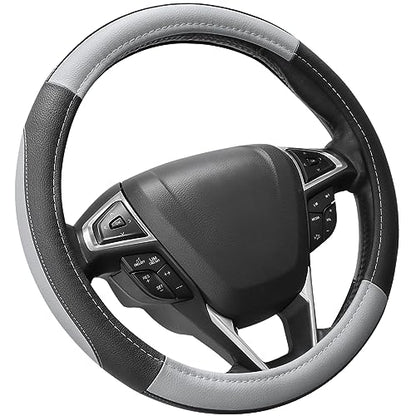Black and Gray Microfiber Auto Car Steering Wheel Cover Universal 15 inch