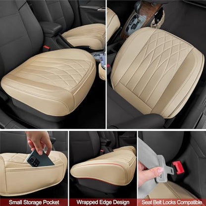 2 Pack Beige Leather Front Bottom Car Seat Covers (2 Count)