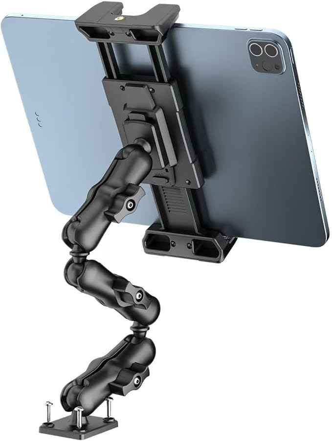 OHLPRO Heavy Duty Drill Base Tablet Mount Holder, 360° Adjustable iPad Mount Truck Dashboard, 3-Stage Stand for 5-13" iPad Pro Air Mini Galaxy Tab Switch, Tablet Vehicle for Car Wall Desk