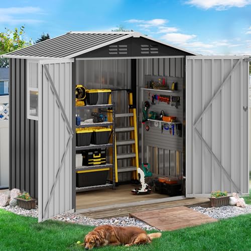6x4ft Metal Outdoor Storage Shed with Window