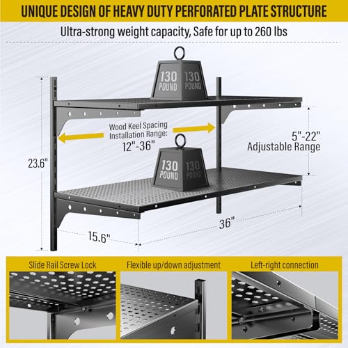 2 Tier 1.3x3ft Garage Shelving Wall Mounted (2 Count)