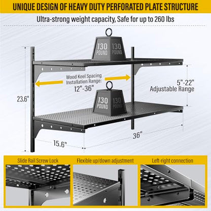 2 Tier 1.3x3ft Garage Shelving Wall Mounted (2 Count)