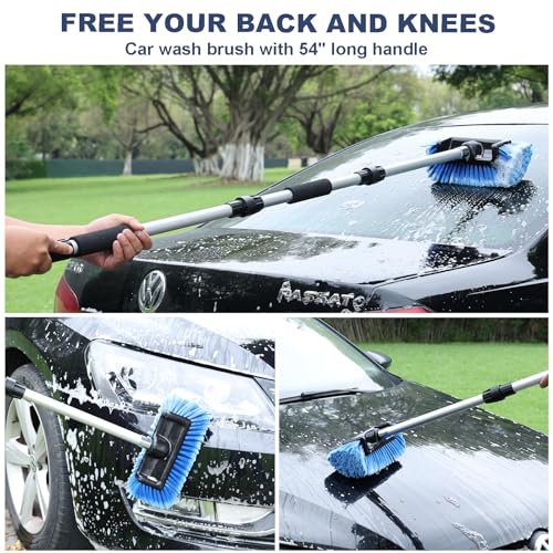 70" Car Wash Brush with Long Handle and 12" Soft Bristle Brush Head