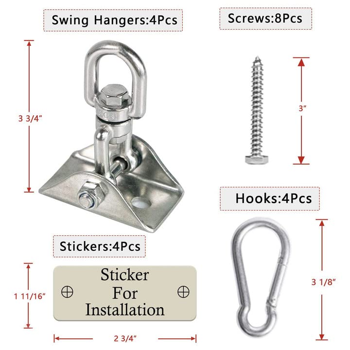 Heavy Duty Swing Hangers for Wooden Sets 2000 LB Capacity Hammock Hanger 360 Swivel Stainless Steel Swing Hardware Accessories 2 Packs for Porch Playground Yoga Heavy Bag (4 Count)