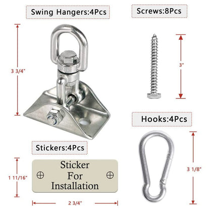 Heavy Duty Swing Hangers for Wooden Sets 2000 LB Capacity Hammock Hanger 360 Swivel Stainless Steel Swing Hardware Accessories 2 Packs for Porch Playground Yoga Heavy Bag (4 Count)
