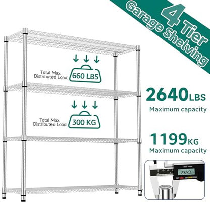 4 Tiers Shelf 2640 lbs Steel Storage Shelving Utility Shelving Unit Steel Organizer Wire Rack for Home (4 Count)
