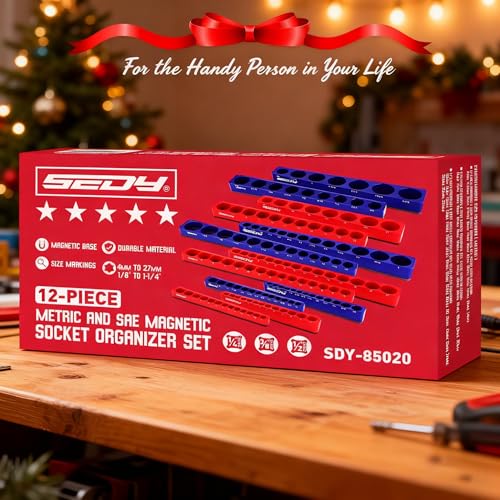 12-Piece 1/4" 3/8" 1/2"-Drive SAE & Metric Magnetic Socket Organizer Set (Holds 143 Sockets) -Detachable Tool Tray with 5mm Magnetic Base for Garage/Home(Sockets Not Included) (12 Count)