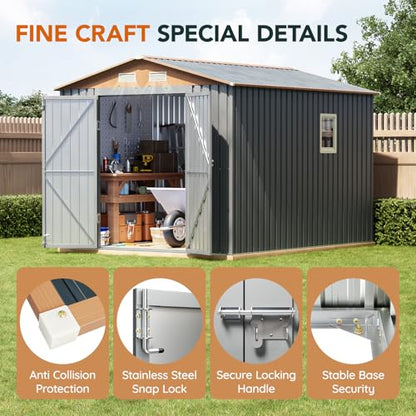 8x10FT Metal Shed & Outdoor Storage Shed with Lockable Doors