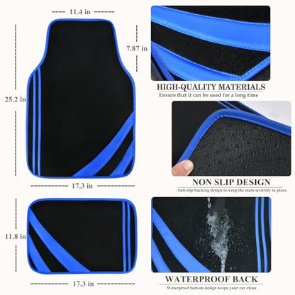 Faux Leather Car Mats Blue Edge Waterproof Car Floor Mats Car Carpet Mats 4 Pieces with Double Stitch Line Anti