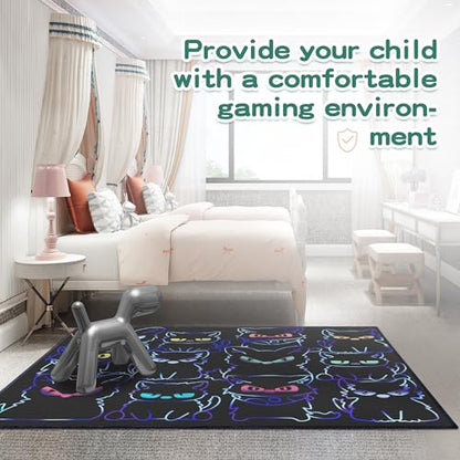 Black Play Cat Rug for Playroom for Boys Girls 2x3 Funny Cute Cat Cartoon Decor for Bedroom Living Room Non (6 Sq Ft)