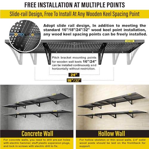 4 Pack 1.64x4ft Adjustable Garage Wall Shelving 1120lbs Load Capacity Heavy Duty Wall Mounted Storage Shelf Metal Floating Shelves for Garage (4 Count)