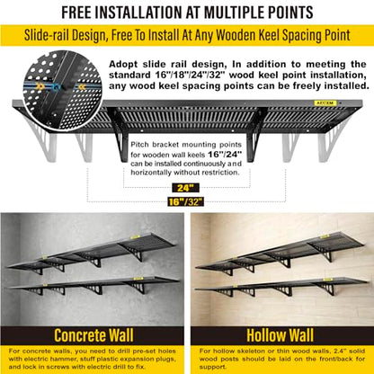 4 Pack 1.64x4ft Adjustable Garage Wall Shelving 1120lbs Load Capacity Heavy Duty Wall Mounted Storage Shelf Metal Floating Shelves for Garage (4 Count)