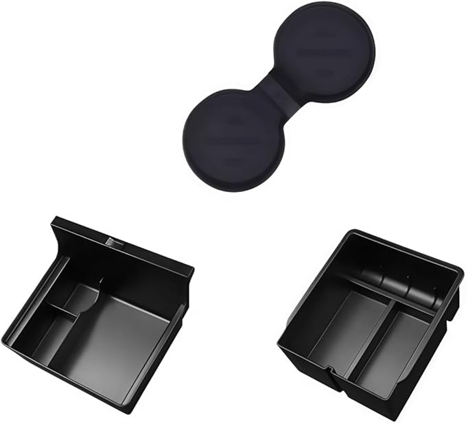 GGCLIMAX Car Organizer Center Console Hidden Storage Box Compatible with Tesla Model 3 Highland 2024 Compatible with Model Y Juniper 2025 Front and Rear Armrest Organizer With Push-Pull Design(3PCS)