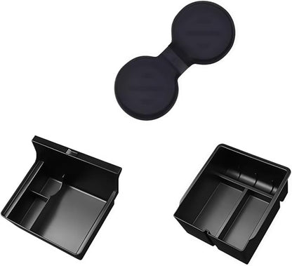 GGCLIMAX Car Organizer Center Console Hidden Storage Box Compatible with Tesla Model 3 Highland 2024 Compatible with Model Y Juniper 2025 Front and Rear Armrest Organizer With Push-Pull Design(3PCS)