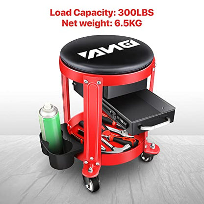 TOOLS 00197 Round Mechanics Roller Seat Creeper Stool With Padded Cushion