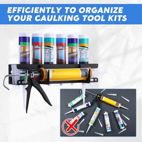 2 Pack Caulking Tube and Gun Holder 6 Slot 16.3 x 6.1 x 3.4 inch Caulking Gun Storage Rack with Horizontally Base Sealant Organizer for Garage Workshop Work Van Wall Mounted Tubes and Nozzle (2 Count)