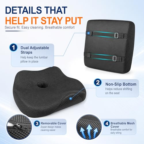Car Seat Cushion and Lumbar Back Support Pillow Set for Driving