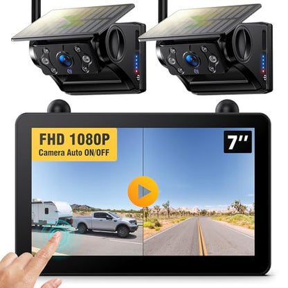 2 Magnetic Solar Wireless Backup Cameras 7" Touchscreen IPS Monitor (2 Count)