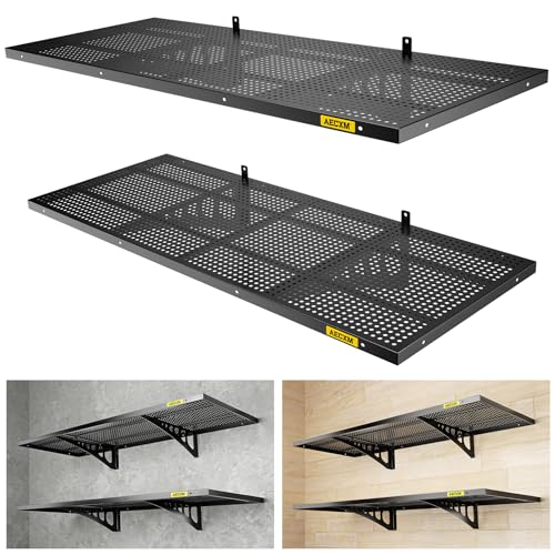 2 Pack 1.64x4ft Adjustable Garage Wall Shelving 560lbs Load Capacity Heavy Duty Wall Mounted Storage Shelf Metal Floating Shelves for Garage (2 Count)
