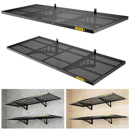 2 Pack 1.64x4ft Adjustable Garage Wall Shelving 560lbs Load Capacity Heavy Duty Wall Mounted Storage Shelf Metal Floating Shelves for Garage (2 Count)