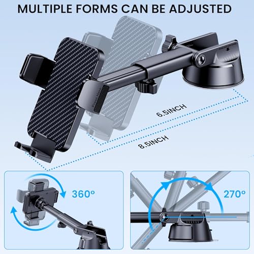 Phone Holders for Your Car [Military Grade Suction Ultra Strong Base] Cell Phone Car Holder 3 in 1 Dashboard