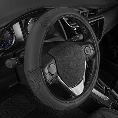 Perforated Microfiber Leather Steering Wheel Cover for Cars Trucks SUVs Vans