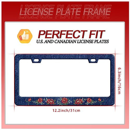 Blue Flower Jean License Plate Frame Stainless Steel Car Accessory 6.3x12.3