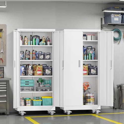 Rolling Metal Storage Cabinet with Adjustable Shelves