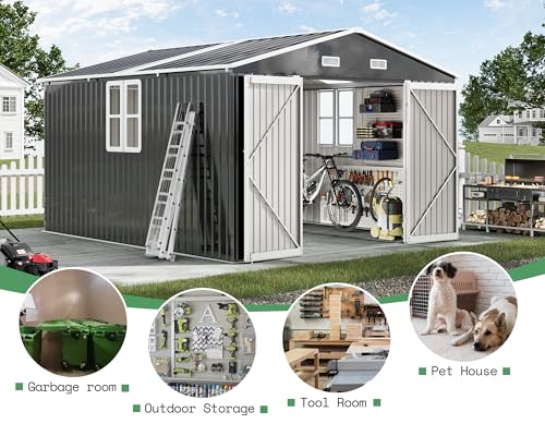 10x12x7 FT Outdoor Storage Shed with 2 Transparent Panels