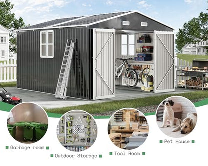 10x12x7 FT Outdoor Storage Shed with 2 Transparent Panels