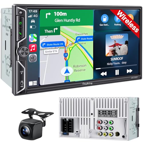 7" QLED Double Din Car Stereo Compatible with Wireless Apple CarPlay & Android Auto