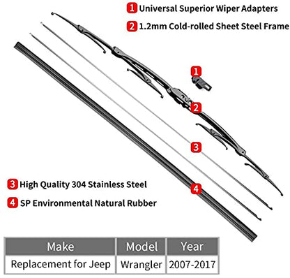 Replacement for Jeep Wrangler Windshield Wiper Blades