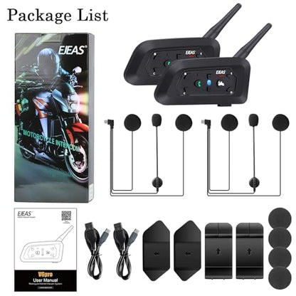 V6 Pro Motorcycle Helmet Bluetooth Intercom Headset 1200M 2 People Full Duplex Wireless Motorbike Interphone Connect Up to 6 Riders for Motorcycling Skiing and Climbing (2 Count)