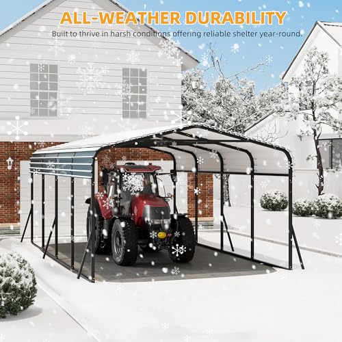 12 x 20 FT Metal Carport with Galvanized Steel Roof