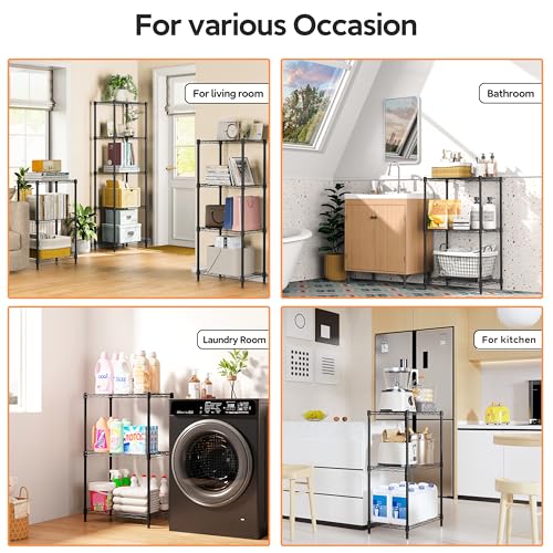3 Tiers Shelf Metal Storage Shelves Wire Rack Closet Organizers with Wheel for Garage Kitchen Bathroom Laundry Black 11.8" D x 17.7" W x 28.8" H (3 Count)