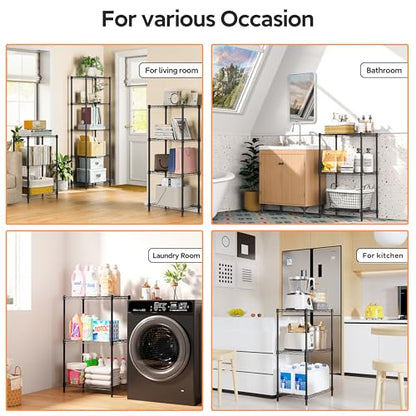 3 Tiers Shelf Metal Storage Shelves Wire Rack Closet Organizers with Wheel for Garage Kitchen Bathroom Laundry Black 11.8" D x 17.7" W x 28.8" H (3 Count)
