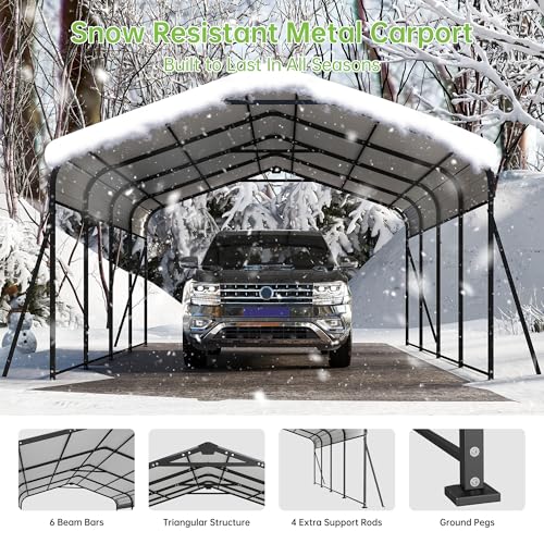 12x20 FT Updated Galvanized Steel Roof Metal Carport
