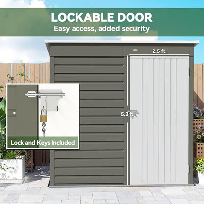 6' x 4' Metal Garden Tool Shed Small Outdoor Tool Shed Light Gray