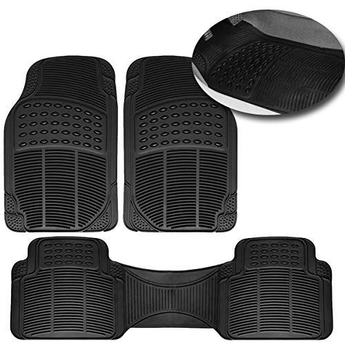 Universal 3 Piece Heavy Duty Front and Rear Black Rubber Floor Mats
