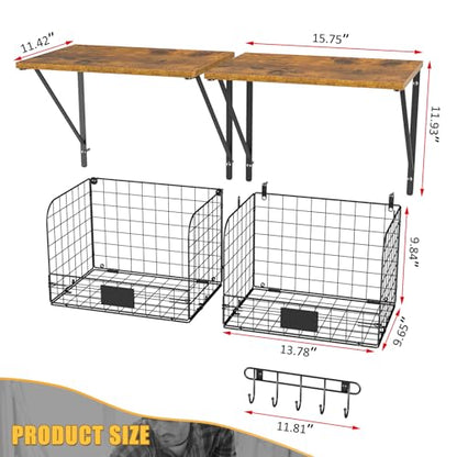 2 Pack Garage Shelves Wall Mounted with Wire Storage baskets (2 Count)