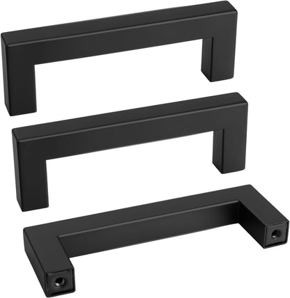 goldenwarm 60 Pack 3 1/2 Inch Black Cabinet Handles Matte Black Drawer Pulls Stainless Steel Cabinet Hardware Square Bar Modern Cabinet Handles for Kitchen Bathroom Cupboard