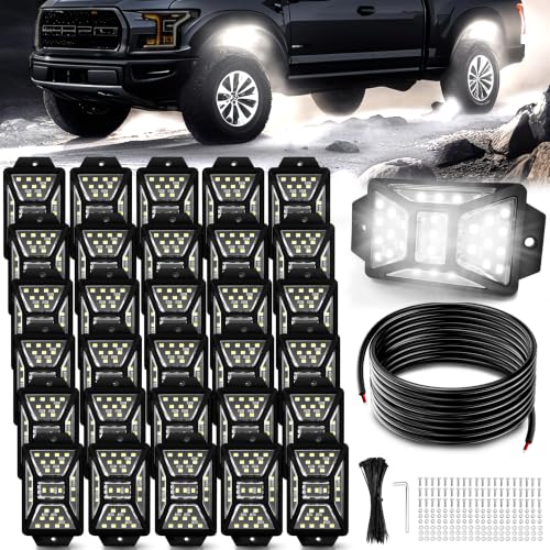 30 Pods 810 LEDs 6000K White Rock Lights with 32.8FT Extension Wire (30 Count)
