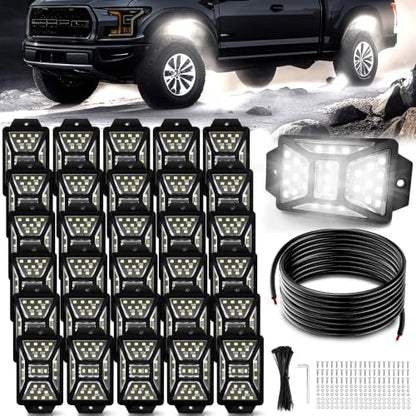 30 Pods 810 LEDs 6000K White Rock Lights with 32.8FT Extension Wire (30 Count)
