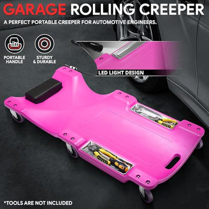 40 Inch Low Profile Plastic Rolling Garage Shop Floor Creeper with LED Light
