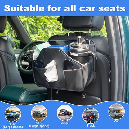Upgraded Car Seat Back Organizer With Extra Large Tissue Holder Fits For Kleenex Tissue Box
