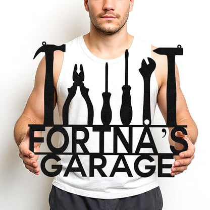 Custom Garage Workshop Metal Sign Personalized Tool Name Wall Art for Car Truck Mechanic Shop Decor Durable Steel Sign for Dad Husband Men’s Auto Workspace or Fence