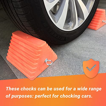 2 Packs Wheel Chocks Heavy Duty Orange with Eyebolt