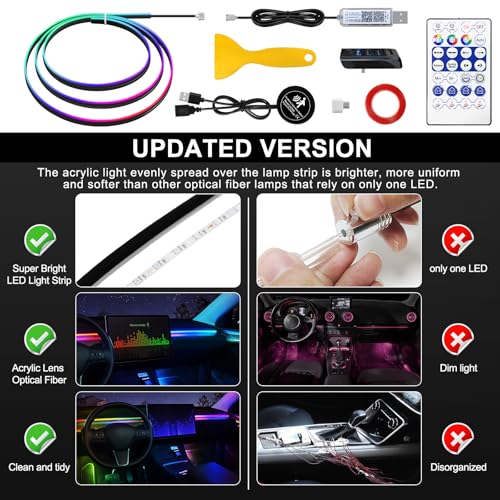 Acrylic Interior Car LED Strip Light with 30S Motion Sensor Switch&USB Hub