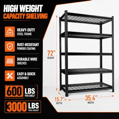 Garage Shelving 3000 LBS Adjustable Metal Storage Shelves